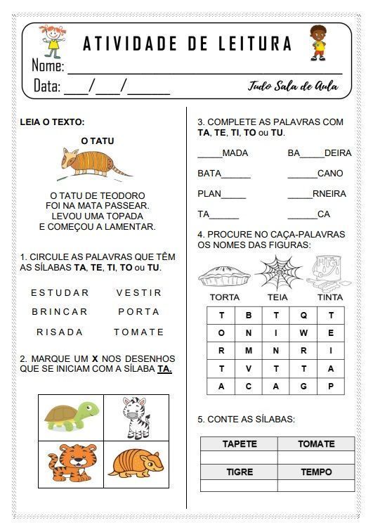 Atividade com Ta Te Ti To Tu – Com texto para Alfabetização